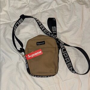 Supreme Tan Belt Bag with Red Logo